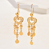 Fashionable and Elegant Gold Plated Brass Coin Heart Tassel Dangle Earrings for Women CC4294-1