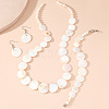 Natural Shell Flat Round Beaded Necklaces & Beaded Bracelets & Dangle Earrings Sets FS-WG8647B-01-3