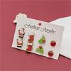 4 Pairs Santa Claus & Holly Leaves & Christmas Socking Printed Wood Stud Earrings EJEW-OY001-02-5