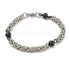 Two Tone 304 Stainless Steel Round Link & Byzantine Chain Bracelet BJEW-B078-21BP-1