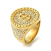 Flat Round with Dollar Sign 304 Stainless Steel Rhinestone Signet Rings RJEW-Q815-09G-M-1