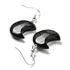 Natural Obsidian Crescent Moon Dangle Earrings EJEW-P241-01P-04-2