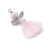 Porcelain Beaded with Polycotton Tassel Big Pendants PALLOY-JF02986-03-3