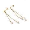 Glass Pearl Tassel Dangle Stud Earrings EJEW-P219-20G-1