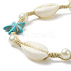 Synthetic Turquoise(Dyed) Starfish & Natural Shell & Glass Pearl Braided Bead Bracelet X-BJEW-TA00218-3