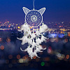 Luminous Cat Head Woven Net/Web with Feather Wall Hanging Decoration PW-WG83374-01-1