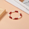 Natural Mixed Gemstone & Pearl Round Beaded Stretch Bracelet for Women BJEW-JB09246-7