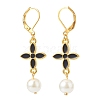 Alloy Enamel Clover with Glass Pearl Long Dangle Leverback Earrings EJEW-JE05053-02-1