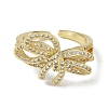 Rack Plating Brass Micro Pave Cubic Zirconia Bowknot Open Cuff Rings for Women RJEW-C088-01G-2