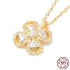 Sterling Silver Clover Pendant Necklace with Clear Cubic Zirconia for Women NJEW-P267-02G-1