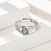 Rhodium Plated 925 Sterling Silver Moissanite Adjustable Rings for Women RJEW-U038-01P-3