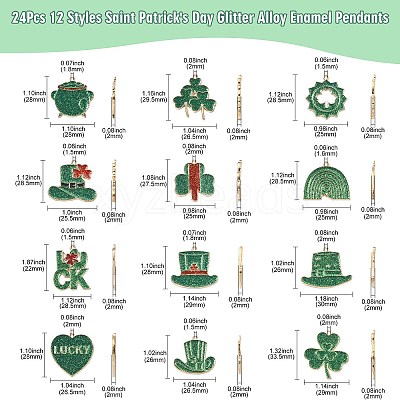 24Pcs 12 Styles Saint Patrick's Day Glitter Alloy Enamel Pendants ENAM-CJ0005-62-1