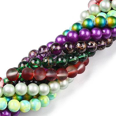 Mixed Painted Round Glass Beads Strands DGLA-X0002-8mm-1