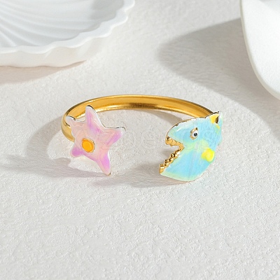 Ocean 304 Stainless Steel Enamel Cuff Bangles for Women LS-BJEW-F518-02E-G-1
