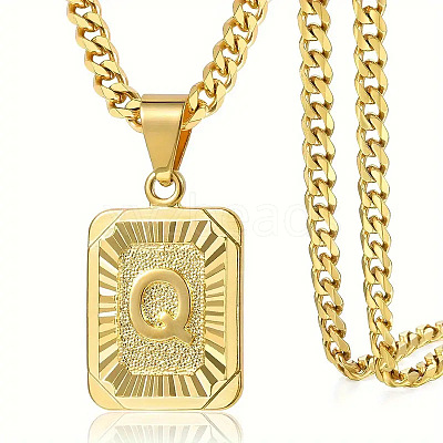 Rectangle with Letter Pattern 304 Stainless Steel Pendant Necklaces FS-WGFC766-52-1