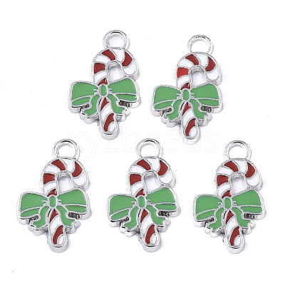 Alloy Candy Cane Enamel Pendants ENAM-R041-53-1