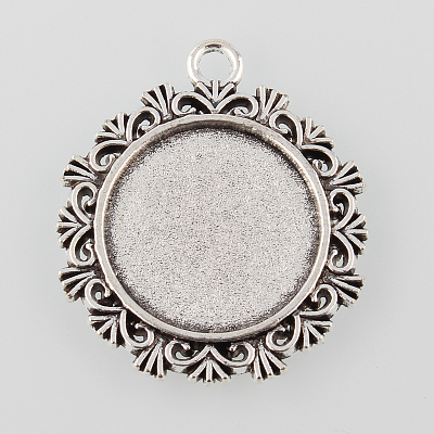 Tibetan Style Alloy Flower Pendant Cabochon Settings TIBEP-M022-53AS-1