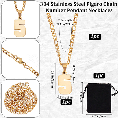1Pc 304 Stainless Steel Figaro Chain Number Pendant Necklaces NJEW-BBC0001-28E-G-1