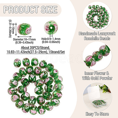1 Strand Handmade Lampwork Inner Flower Rondelle Beads Strands LAMP-TA0002-72G-1