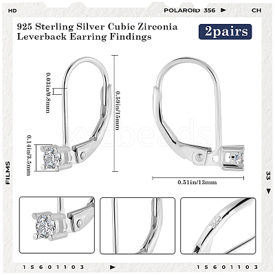 2Pairs 925 Sterling Silver Leverback Earring Findings STER-BBC0007-22-1