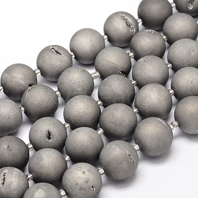 Round Electroplated Natural Druzy Geode Quartz Crystal Beads Strands G-A143B-20mm-04-1