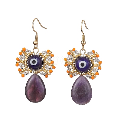 Natural Tiger Eye Dangle Earrings EJEW-MZ00169-01-1