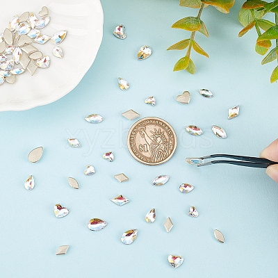64Pcs 8 Style Light AB Style K9 Glass Rhinestone Cabochons RGLA-FG0001-09-1