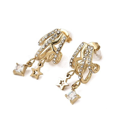 304 Stainless Steel Rhinestone Stud Dangle Earrings SA-CBA2018-06G-1
