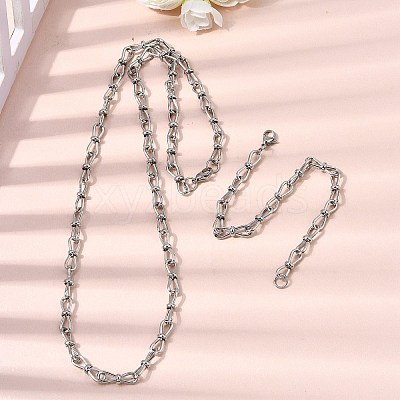 304 Stainless Steel Link Chain Bracelet & Necklace Jewelry Sets SJEW-L199-10P-1