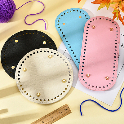 4Pcs 2 Style Flat Round & Oval PU Leather Knitting Crochet Bags Nail Bottom Shaper Pad DIY-PH0003-56-1