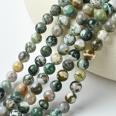 Natural Tree Agate Round Gemstone Beads Strands G-R255-8mm-1