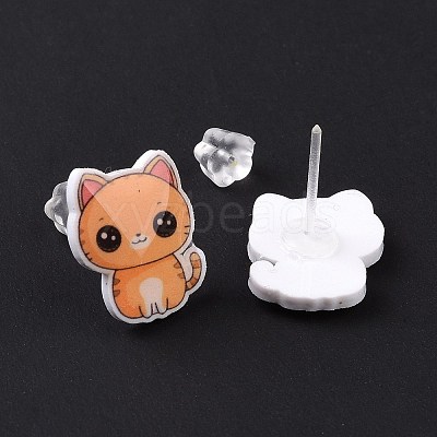 Acrylic Cat Stud Earrings with Platic Pins for Women EJEW-F293-04D-1