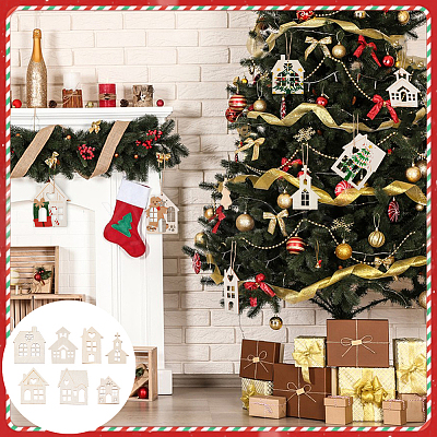 42Pcs Christmas Wood House Pendant Decorations DIY-PH00035-58-1