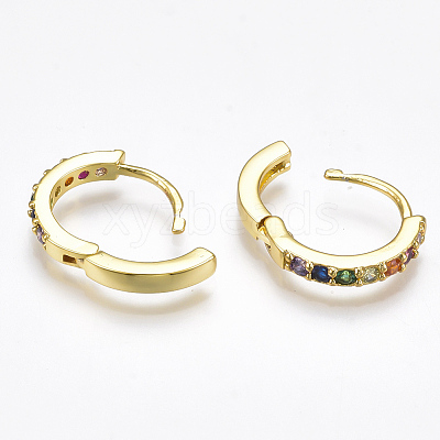 Brass Micro Pave Cubic Zirconia Huggie Hoop Earrings X-EJEW-S201-40G-1