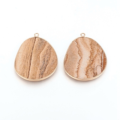 Natural Picture Jasper Pendants G-E526-09J-1