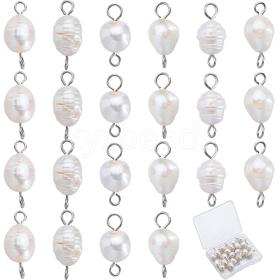 Natural Cultured Freshwater Pearl Potato Connector Charms PALLOY-SC00011-1
