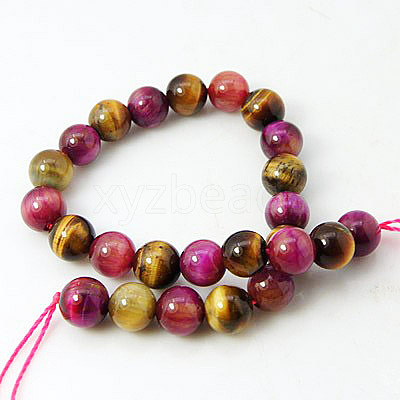 Natural Rose Tiger Eye(Dyed & Heated) and Yellow Tiger Eye(Dyed & Heated) Beads Strands X-G-G101-4mm-1-1