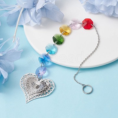 Glass Octagon Beaded Hanging Ornaments HJEW-JM01760-02-1