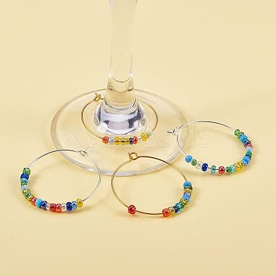 Brass Wine Glass Charm Rings Hoop Earrings KK-PH0028-01M-1