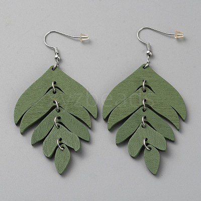 Wood Leaf Dangle Earrings EJEW-WH0010-25P-01-1