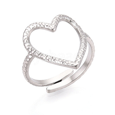 Non-Tarnish 304 Stainless Steel Heart Cuff Ring RJEW-N038-123P-1