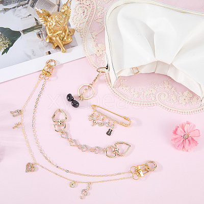 Alloy with Resin Cherry Keychains & Alloy Enamel with Iron Musical Note Brooch & Alloy Rhinestone Heart Charm Purse Chains & Alloy Rhinestone Heart Link Purse Strap Extenders SJEW-AR00001-1