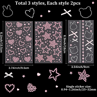 6 Sheets 3 Styles Acrylic Rhinestone Face Body Stickers AJEW-SP0002-68B-1