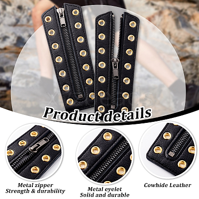 Cowhide Leather Lace-in Boot Zipper Inserts DIY-WH0499-06A-05-1