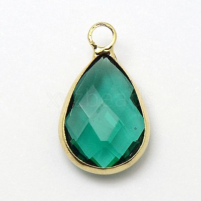 Golden Tone Brass Glass Teardrop Pendants GLAA-J017A-G-1