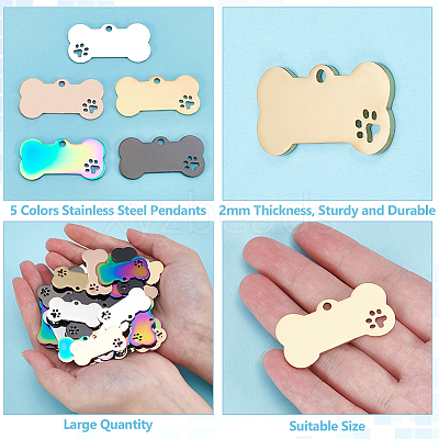 50Pcs 5 Colors Stainless Steel Pendants STAS-WA0001-01-1