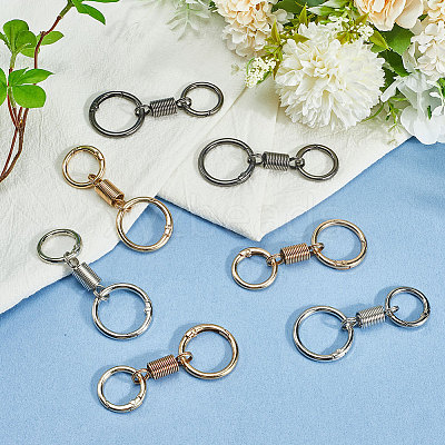 12Pcs 3 Colors Nordic Retro Zinc Alloy Double Spring Ring Clasps FIND-SC0012-87A-1