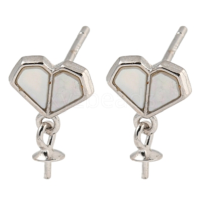 Rhodium Plated 925 Sterling Silver Stud Earrings Finding STER-B005-03P-1
