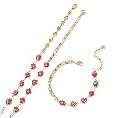 3Pcs 3 Styles Brass Enamel Link Chains Bracelets BJEW-JB13148-1