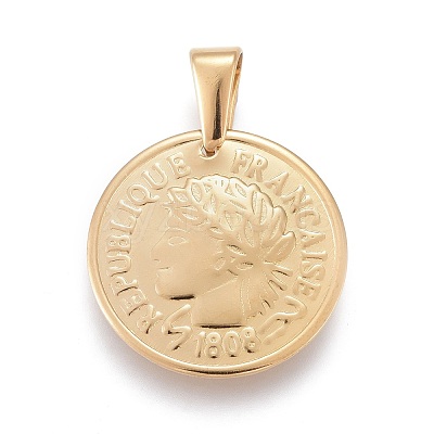 304 Stainless Steel Coin Pendants STAS-F252-25G-1